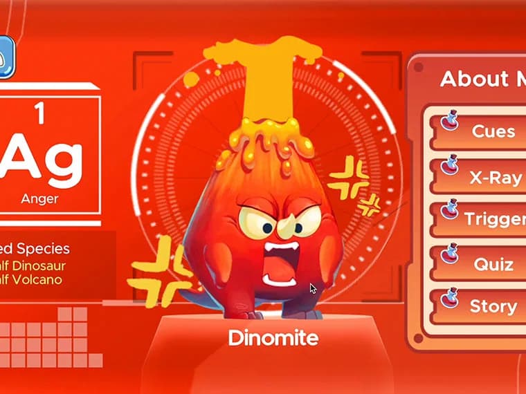 Dinomite, the Anger emotion buddy, in the MEandMine game