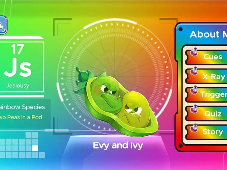 Evy and Ivy, the Jealousy emotion buddies, in the MEandMine game