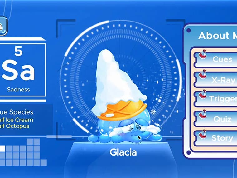 Glacia, the Sadness emotion buddy, in the MEandMine game